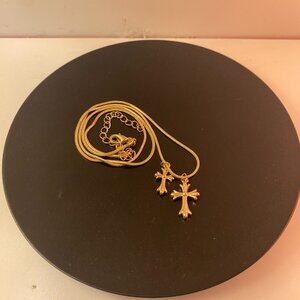 Handmade dainty two crosses necklace (gold-plated)